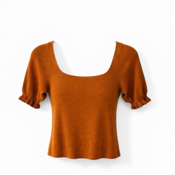 NWT LOFT Women's Square Neck Short Sleeve Top - Rust - Picture 2 of 6